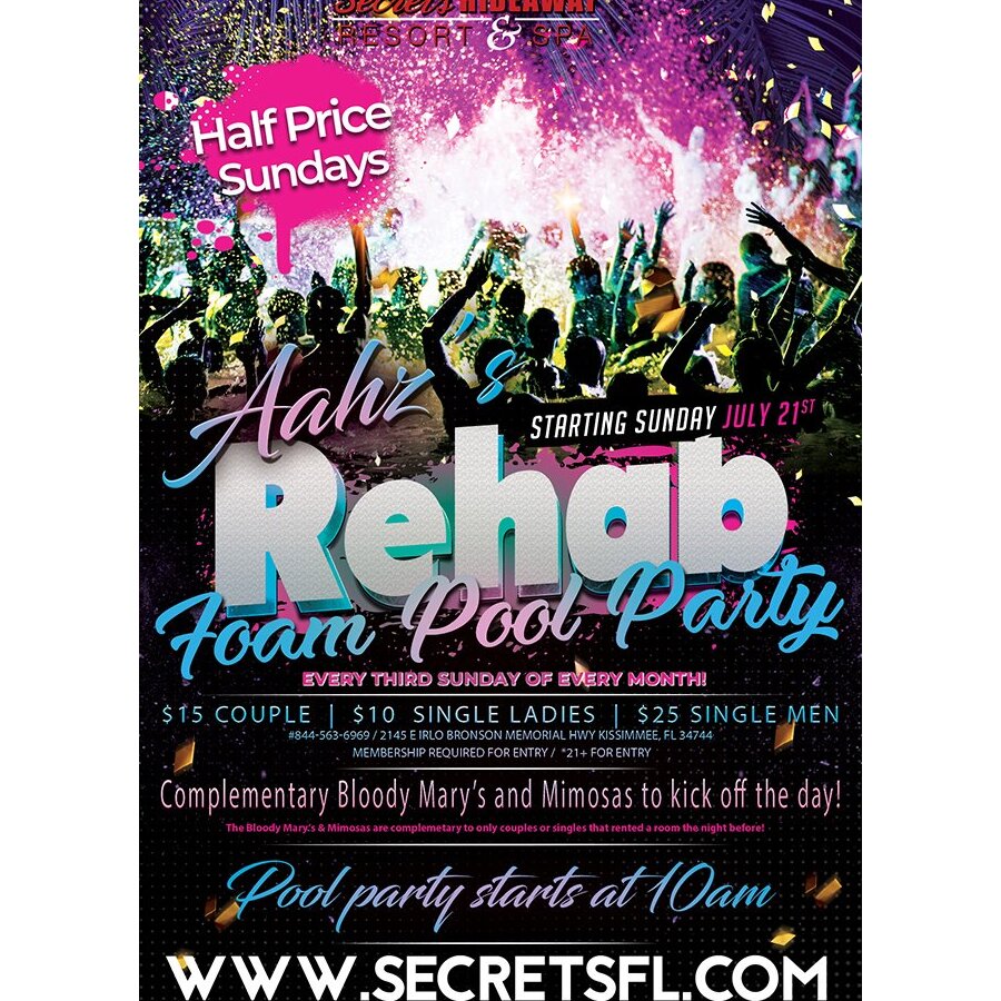 Aahz Rehab Sunday Foam Pool Party - 10am-7pm